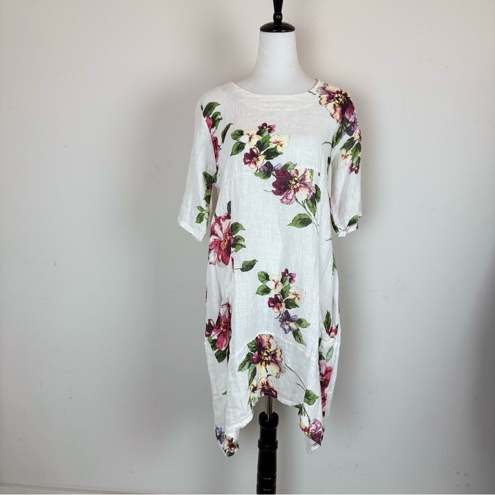 NWT Vasna Italy 100% Linen Floral Tunic Dress White PM - Picture 5 of 12